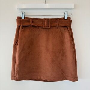 NWT Vero Moda Faux Suede Belted Mini Skirt Brown Womens XS